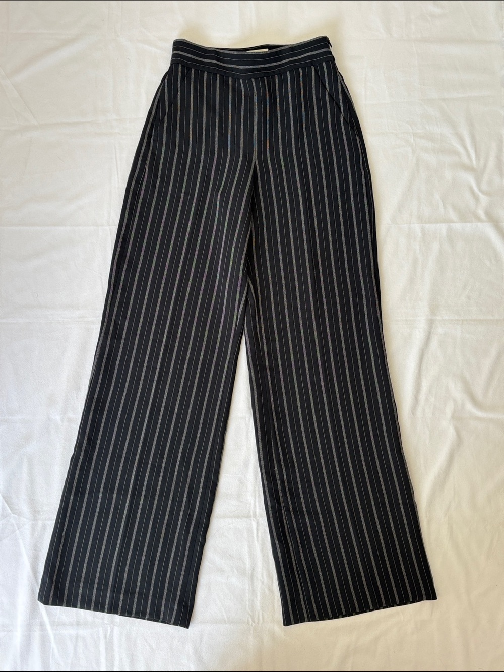Black Pinstripe Wide-Leg Trousers - Wilfred